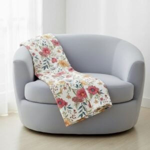 Exquisite floral print in yellow and peach on cream premium twill cotton double bedsheet with two pillow covers