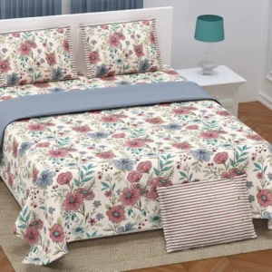 white_peach_blue_floral_twill_superkingsize_cotton_bedsheet