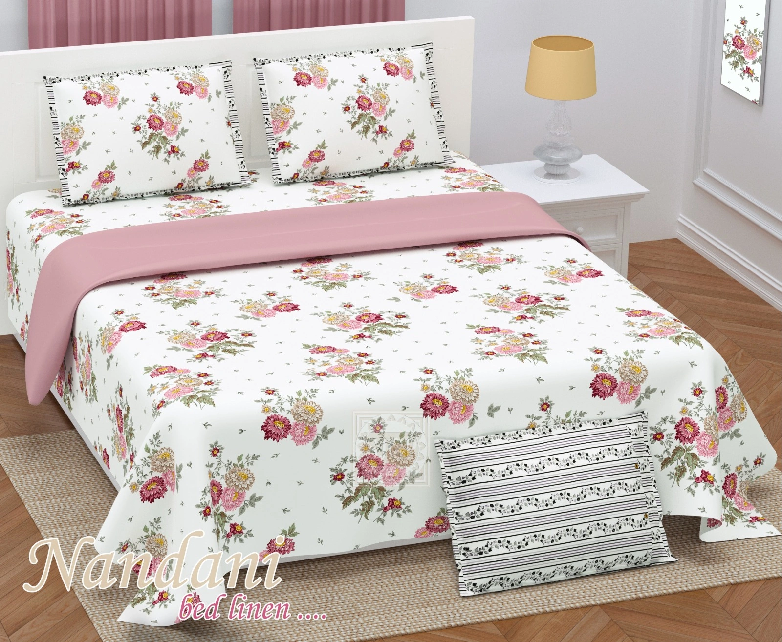 pink_maroon_on_cream_twill_cotton_double_bedsheet