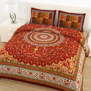 maroon_mustard_cotton_double_bedsheet