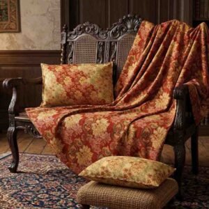 Exquisite floral print in maroon and beige premium cotton double bedsheet and two pillow covers