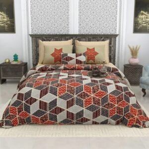 cream_red_blue_cotton_double_bedsheet