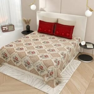 beige_maroon_cotton_double_bedsheet