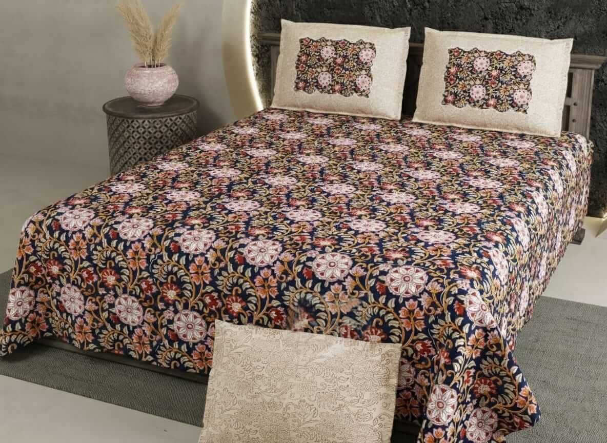 navy_blue-floral_cotton_superkingsize_double_bedsheet
