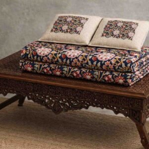 Exquisite floral print in Navy blue and cream cotton double bedsheet and two pillow covers