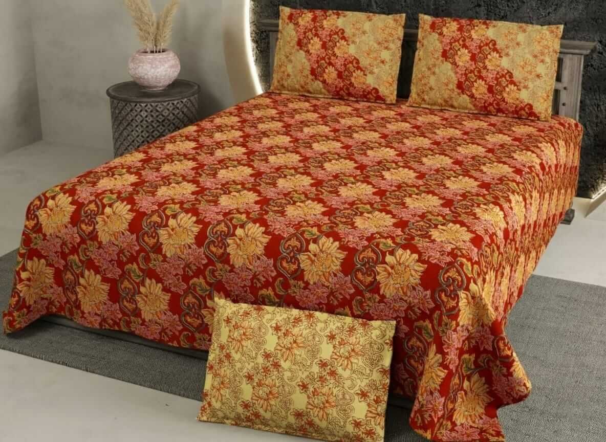maroon_beige_queen_double_bedsheet