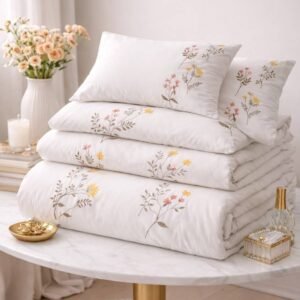 ivory_orange_pure_cotton_embroidery_double_bedsheet