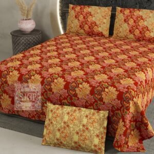 Red_beige_floral_cotton_superkingsize_doubl_bedsheet
