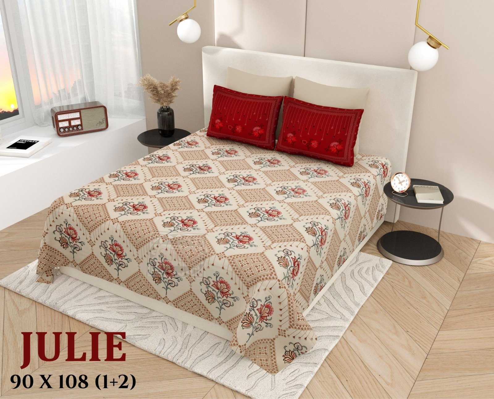 beige_maroon_cotton_double_bedsheet