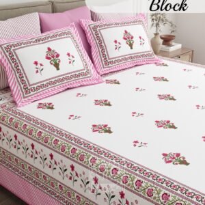 white_pink_booti_cotton_suoerkingsize_bedsheet