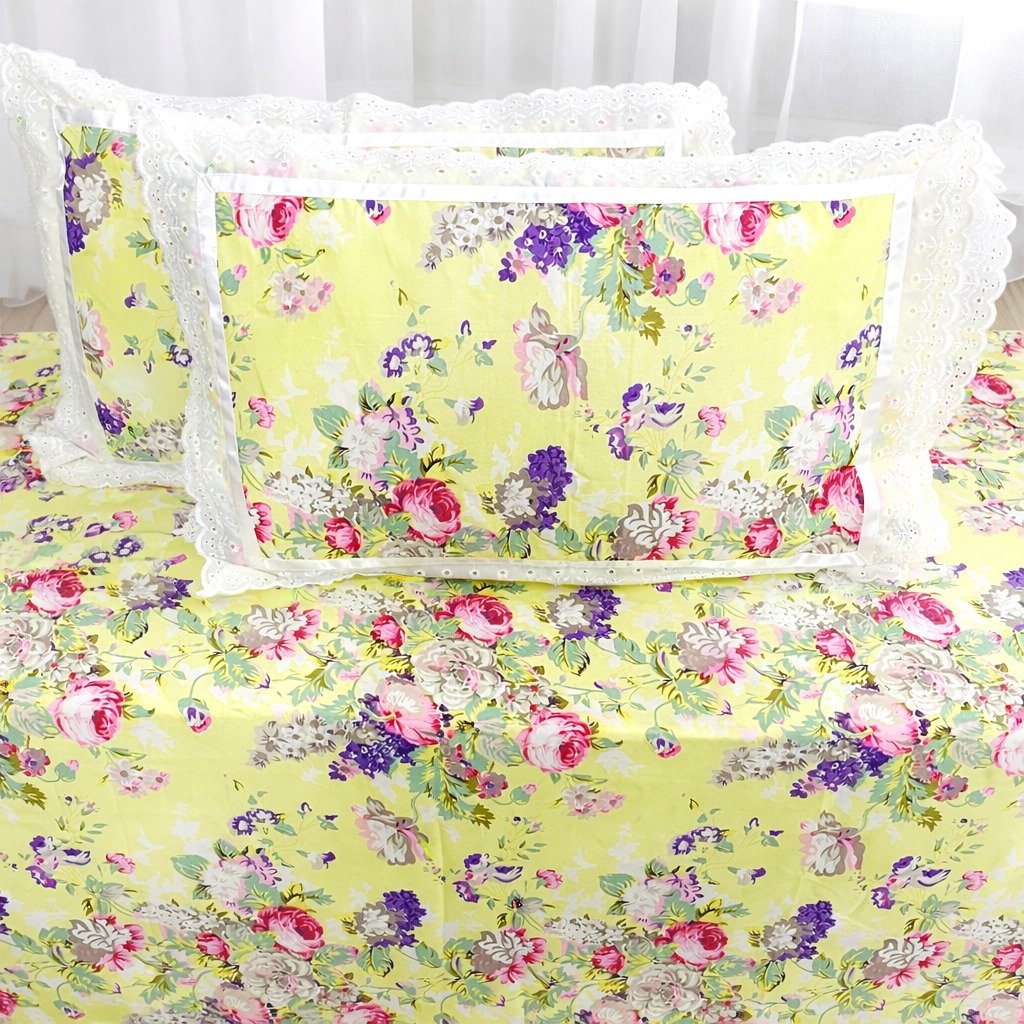 yellow_floral_lace_decorated_cotton_superkingsize_double_bedsheet