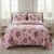 Exquisite floral maroon print in maroon on pink quilted, reversible bedcover and two quilted pillow covers