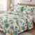 Exquisite bird print in blue on cream quilted, reversible bedcover and two quilted pillow covers