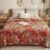 Beautiful print in multicolours on red kantha work double-bed bedcover in pure cotton