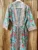 Exquisite handblock floral print in turquoise and pink waffle cotton unisex bathrobe