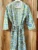 Exquisite handblock floral print in blue and green on white waffle cotton unisex bathrobe