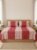 Elegant red and white honeycomb stripes on cotton handloom double bedsheet with two pillow covers