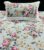 Exquisite floral print in pink on green pure cotton double bedsheet and two pillow covers decorated with beautiful double lace