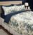 Exquisite floral print in blue on cream pure cotton double bedsheet and two pillow covers decorated with beautiful double lace