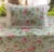 Exquisite floral print in pink on green pure cotton double bedsheet and two pillow covers decorated with beautiful double lace