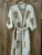 Exquisite handblock print in orange and brown on white waffle cotton unisex bathrobe